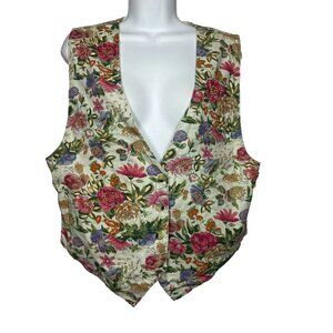 Vintage 80s QUIZZ Waistcoat Vest Size M Ivory Multicolor Floral Beaded